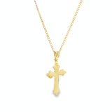 18ct yellow gold flat Orthodox cross pendant with tapered pendant runner.
