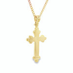 18ct yellow gold flat Orthodox cross pendant with tapered pendant runner.