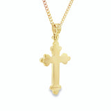 18ct yellow gold flat Orthodox cross pendant with tapered pendant runner.