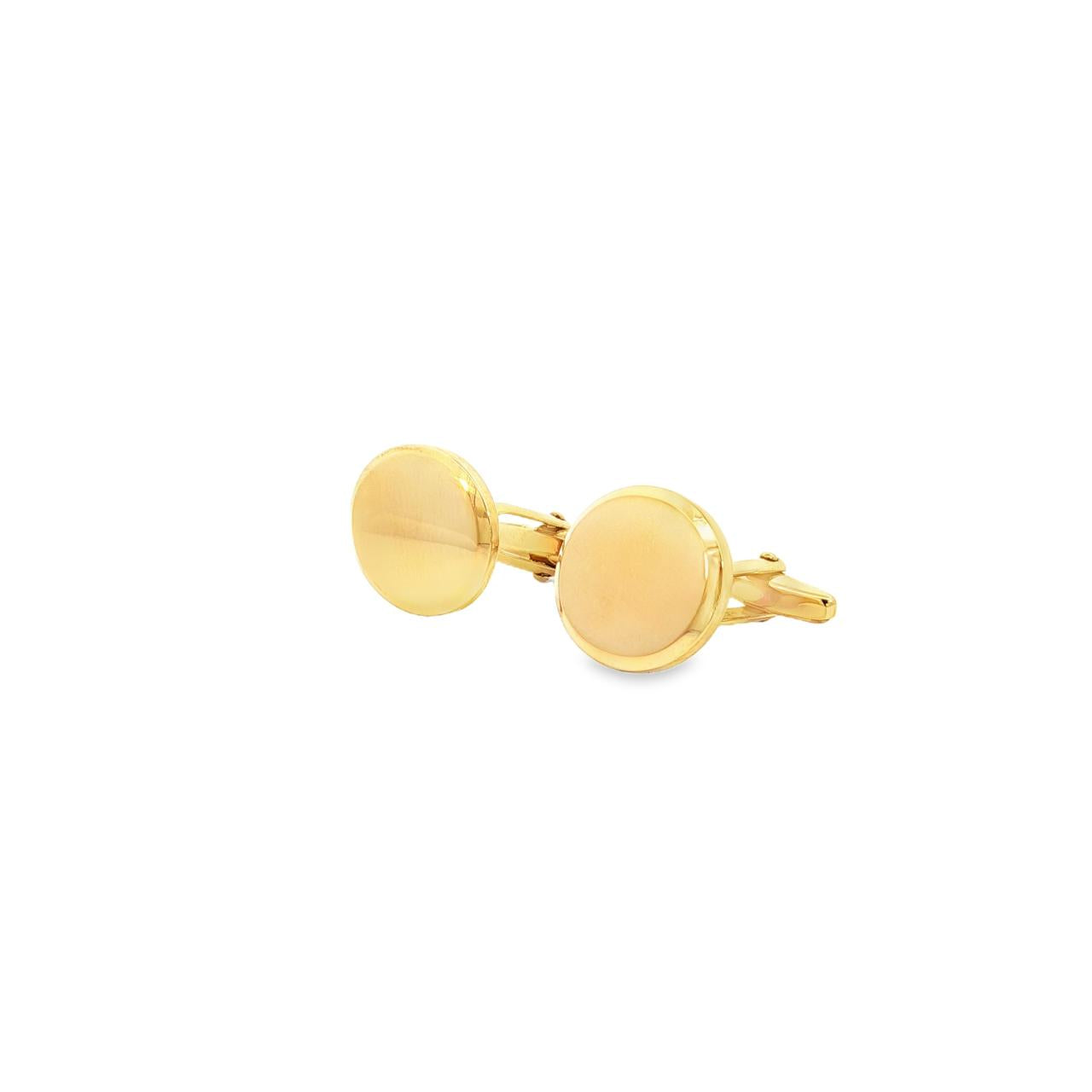 9ct yellow gold oval cufflinks with flat profile and bevelled edges.