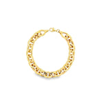 9ct yellow gold hollow bracelet featuring alternating plain and concave oval links with a parrot clasp.