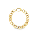 9ct yellow gold bracelet with short oval links and a fancy clasp, polished for a refined finish.