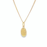 9ct yellow gold oval St Christopher pendant with traditional engraved design.