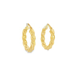 9ct yellow gold oval twist hoop earrings with thick polished tubing.