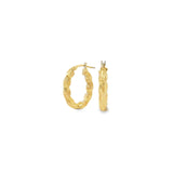9ct yellow gold oval twist hoop earrings with thick polished tubing.