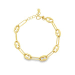 Yellow gold bracelet featuring paperclip-style oval links with a parrot clasp, 19cm length.