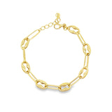 Yellow gold bracelet featuring paperclip-style oval links with a parrot clasp, 19cm length.