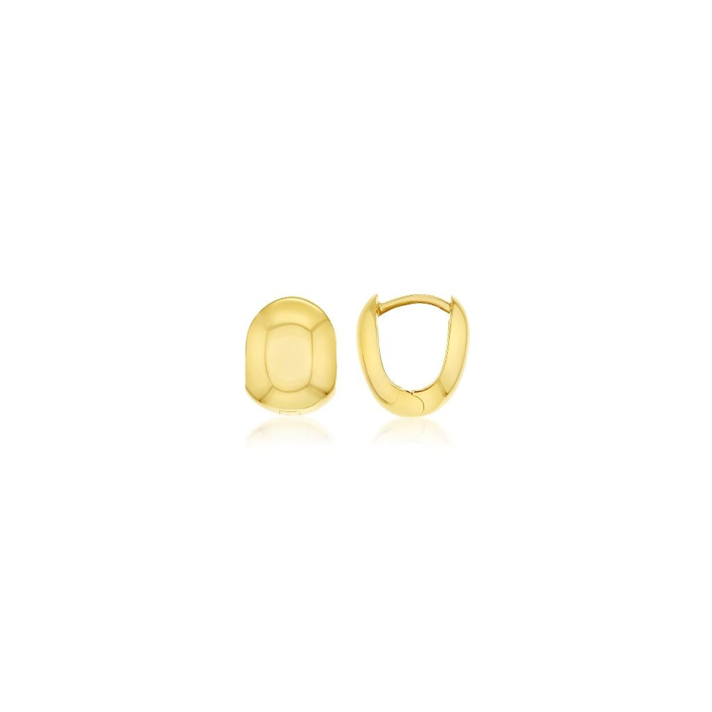 9ct yellow gold puffed cuff huggie earrings with polished curved finish.