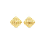 9ct yellow gold puffed cushion stud earrings with ridged texture.