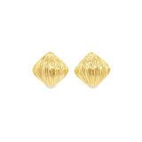9ct yellow gold puffed cushion stud earrings with ridged texture.