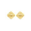 9ct yellow gold puffed cushion stud earrings with ridged texture.