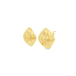 9ct yellow gold puffed cushion stud earrings with ridged texture.
