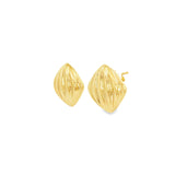 9ct yellow gold puffed cushion stud earrings with ridged texture.