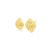 9ct yellow gold puffed cushion stud earrings with ridged texture.