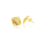 9ct yellow gold puffed cushion stud earrings with ridged texture.