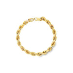 18ct yellow gold hollow rope bracelet, 6.8mm wide, polished finish with parrot clasp.