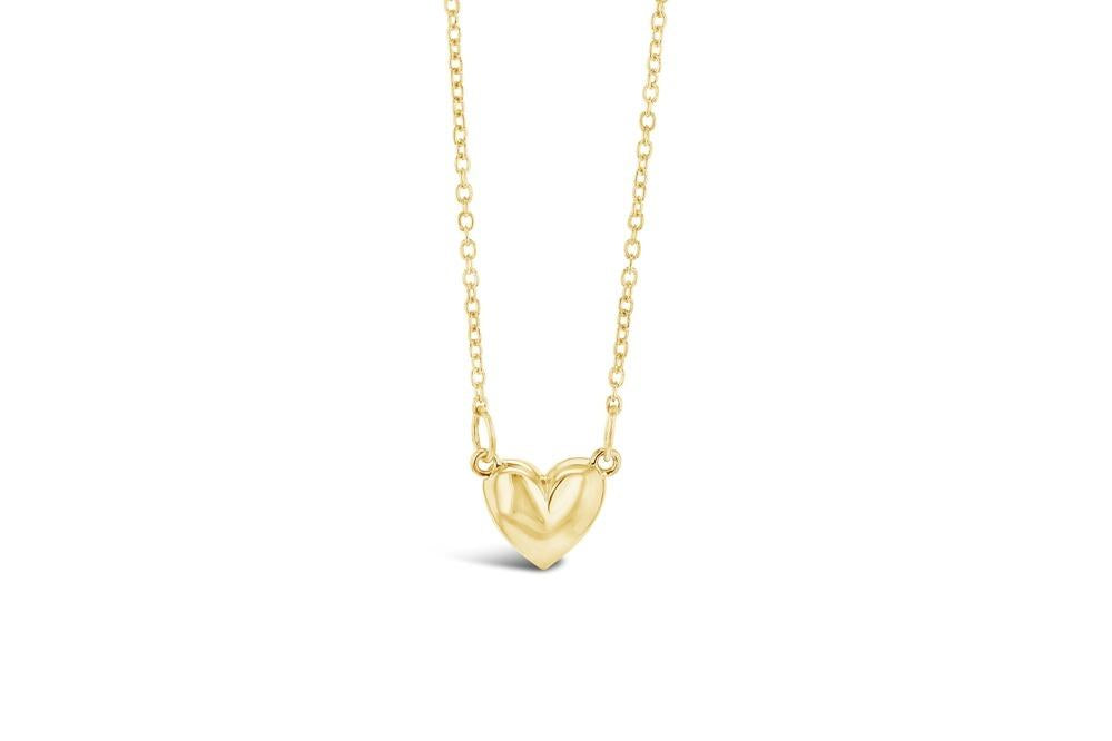 9ct yellow gold necklet with small rounded heart pendant on trace link chain.