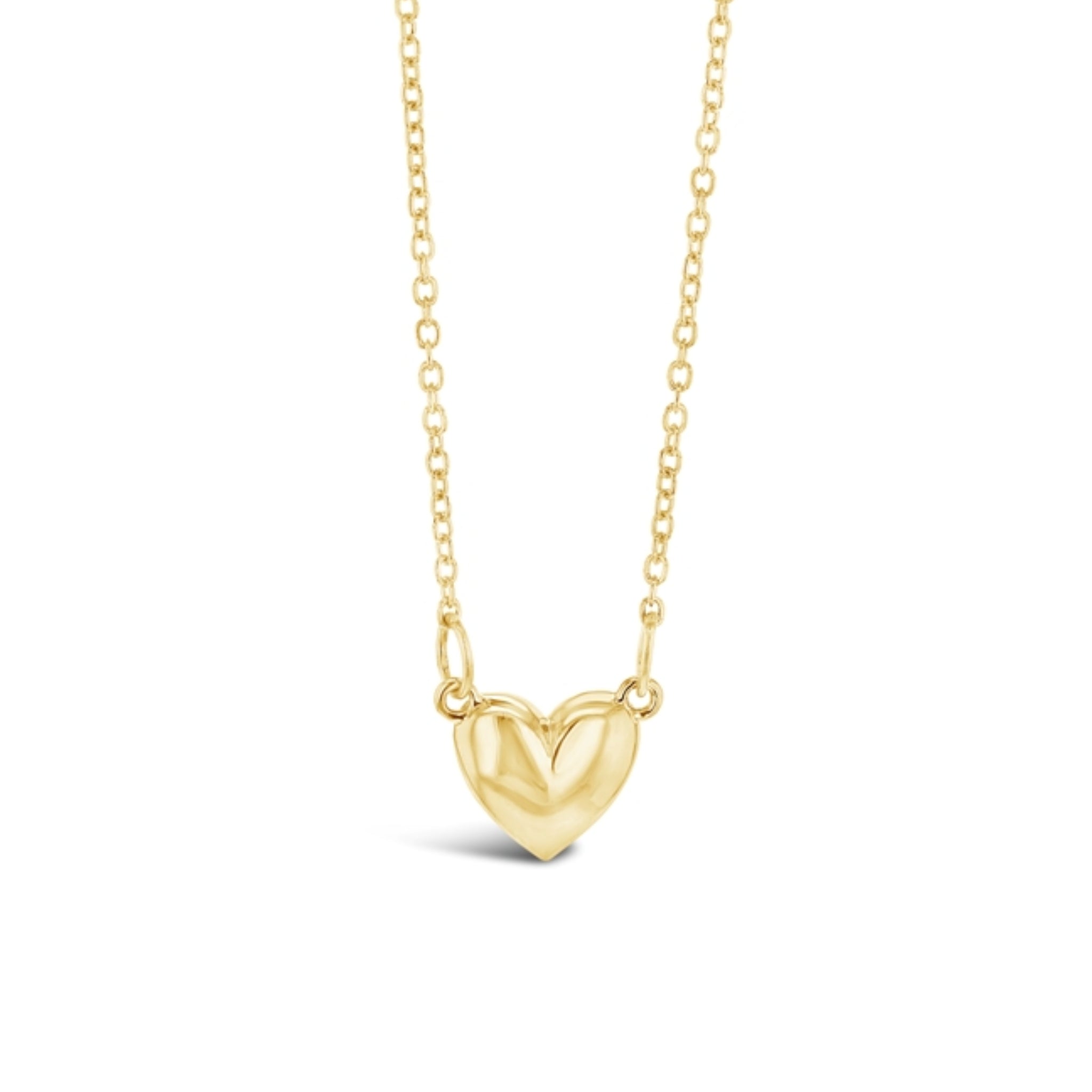 9ct yellow gold necklet with small rounded heart pendant on trace link chain.