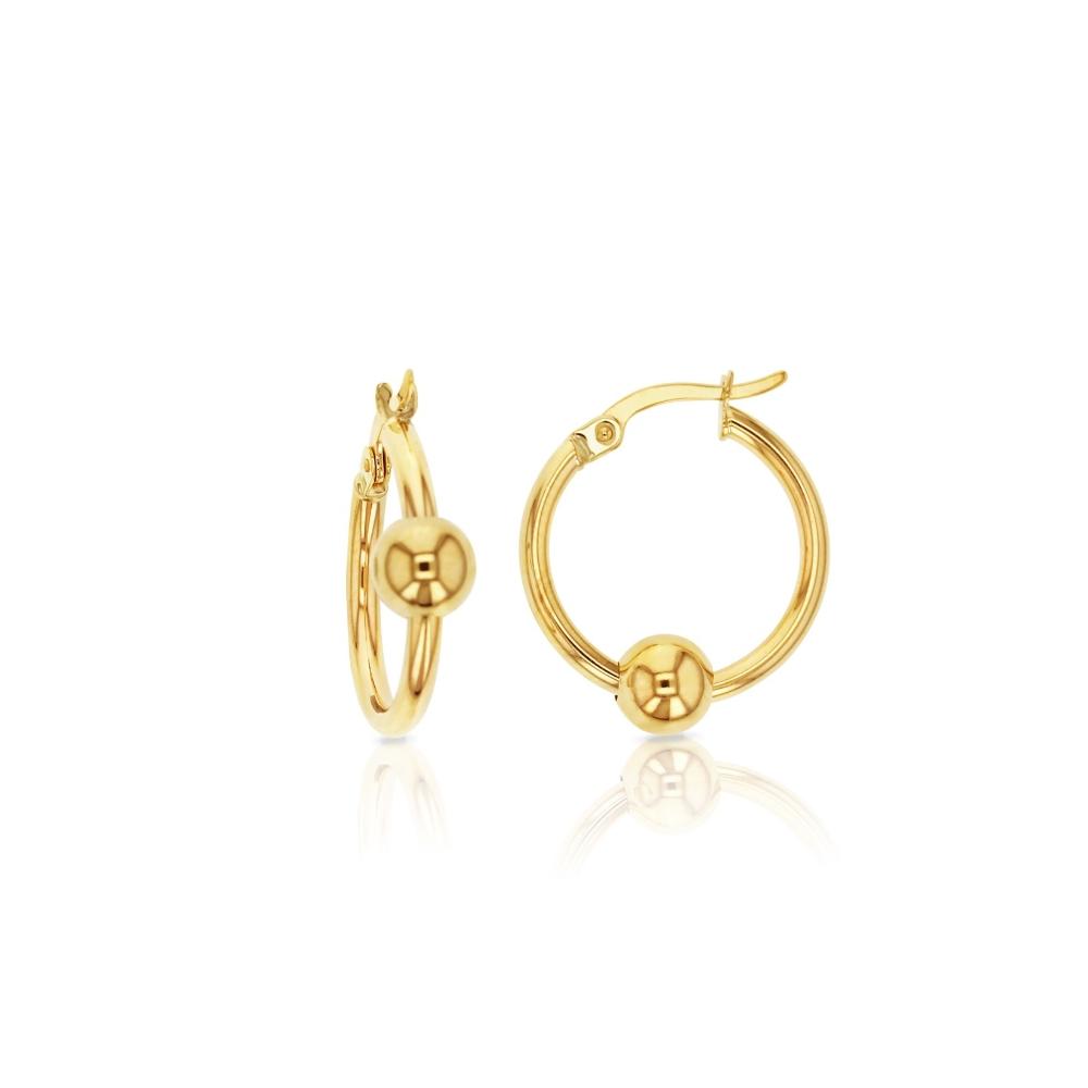 9ct yellow gold hoop earrings with sliding ball accent.