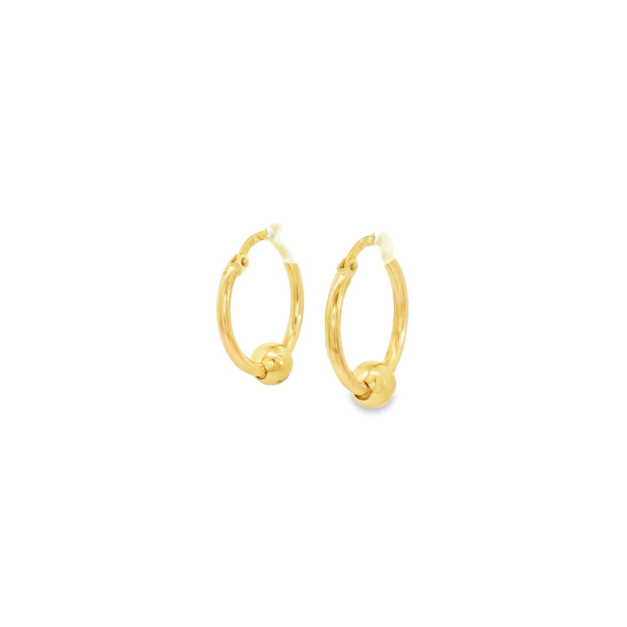 9ct yellow gold hoop earrings with sliding ball accent.