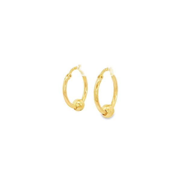9ct yellow gold hoop earrings with sliding ball accent.