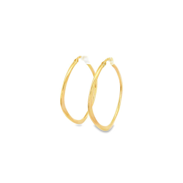 9ct yellow gold square cushion-shaped hoop earrings with flattened base.