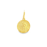 18ct yellow gold St Christopher religious medallion with engraved inscription and oval bale.