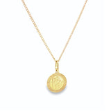 18ct yellow gold St Christopher religious medallion with engraved inscription and oval bale.