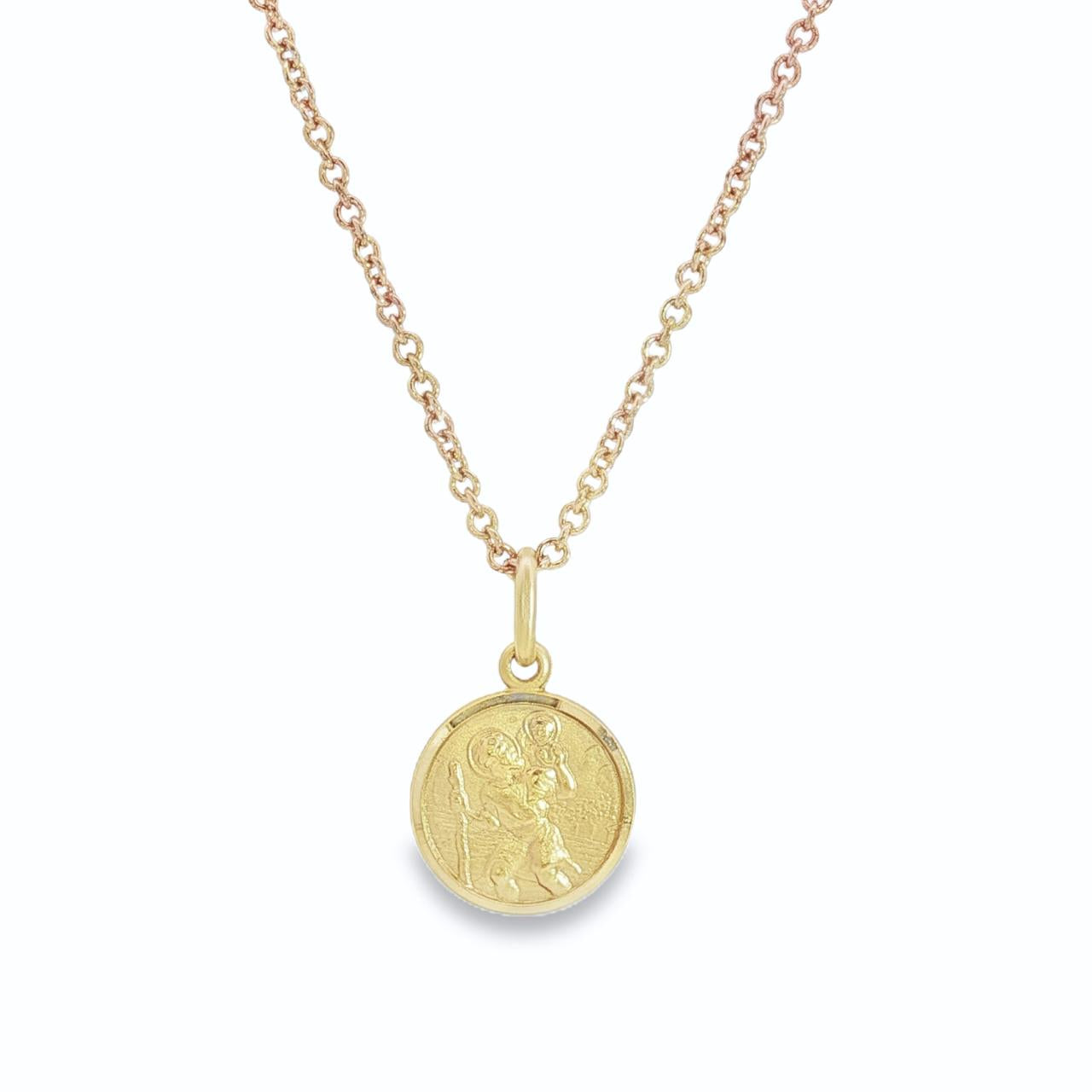 18ct yellow gold St Christopher round religious charm.