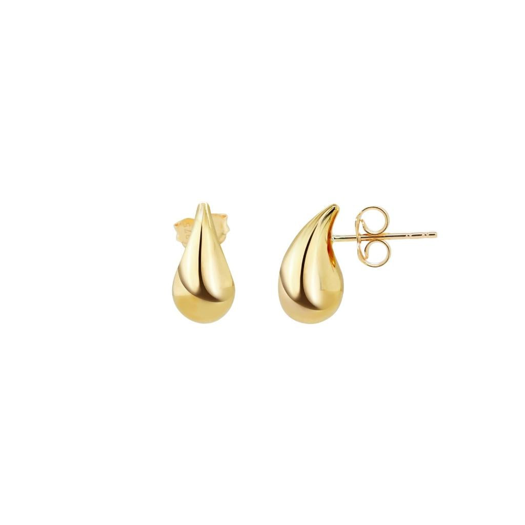 9ct yellow gold small pear-shaped teardrop stud earrings with polished tapered design.