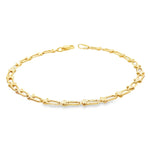 9ct yellow gold bracelet with U-shaped links and cluster bead detailing.