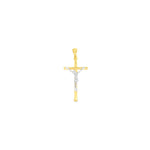 18ct yellow gold round cross pendant with white gold crucifix detail.