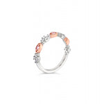 18ct white and rose gold ring featuring Argyle pink and white diamonds totalling 0.29ct in alternating marquise bead and cluster claw settings.