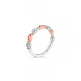 18ct white and rose gold ring featuring Argyle pink and white diamonds totalling 0.29ct in alternating marquise bead and cluster claw settings.