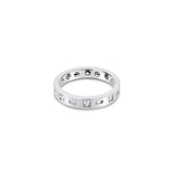 18ct white gold wedding ring featuring alternating baguette and princess cut diamonds totalling 0.19ct, pressure set into a flat 2.1mm band.