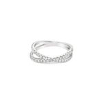 18ct white gold ring featuring 43 round brilliant cut diamonds totalling 0.52ct in two intersecting crossover claw-set rows.