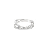 18ct white gold ring featuring 43 round brilliant cut diamonds totalling 0.52ct in two intersecting crossover claw-set rows.
