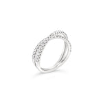 18ct white gold ring featuring 43 round brilliant cut diamonds totalling 0.52ct in two intersecting crossover claw-set rows.