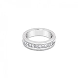 18ct white gold wedding ring featuring alternating princess and baguette cut diamonds totalling 1.25ct in a channel-set design.