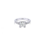Platinum diamond ring featuring a 1.01ct princess cut centre diamond with corner-claw setting and claw-set diamond shoulders.