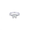Platinum diamond ring featuring a 1.01ct princess cut centre diamond with corner-claw setting and claw-set diamond shoulders.