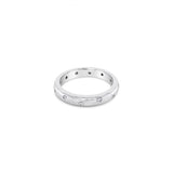 18ct white gold wedding ring featuring twelve round brilliant cut diamonds totalling 0.12ct, scatter-set in a high half-round band.
