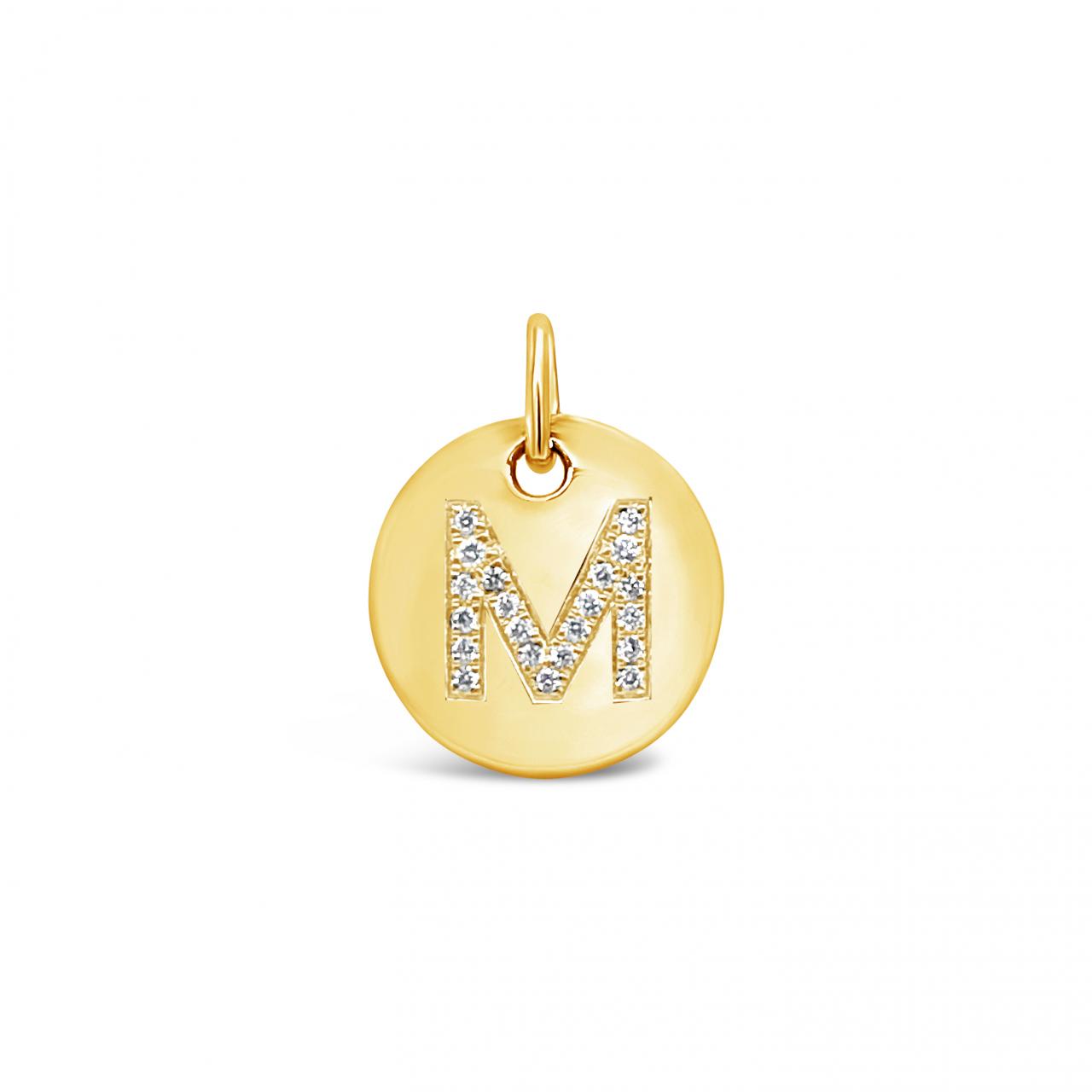 Diamond Initial Disc Pendant Yellow Gold