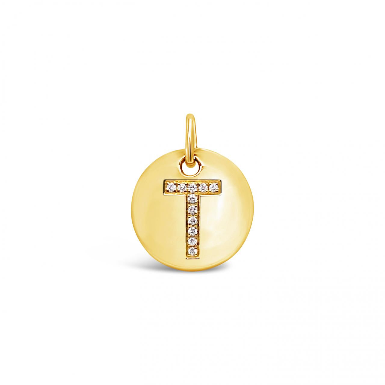 Diamond Initial Disc Pendant Yellow Gold