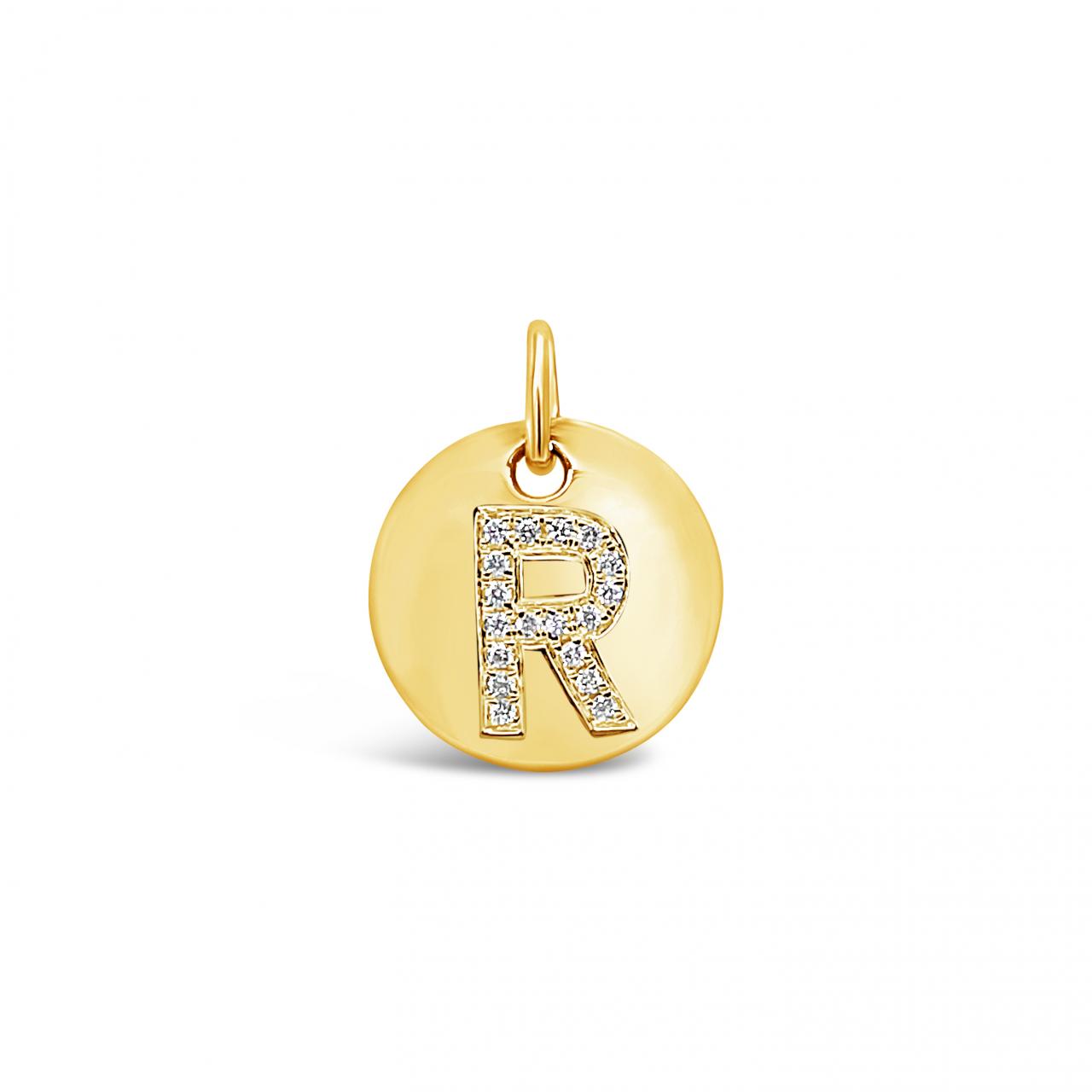 Diamond Initial Disc Pendant Yellow Gold