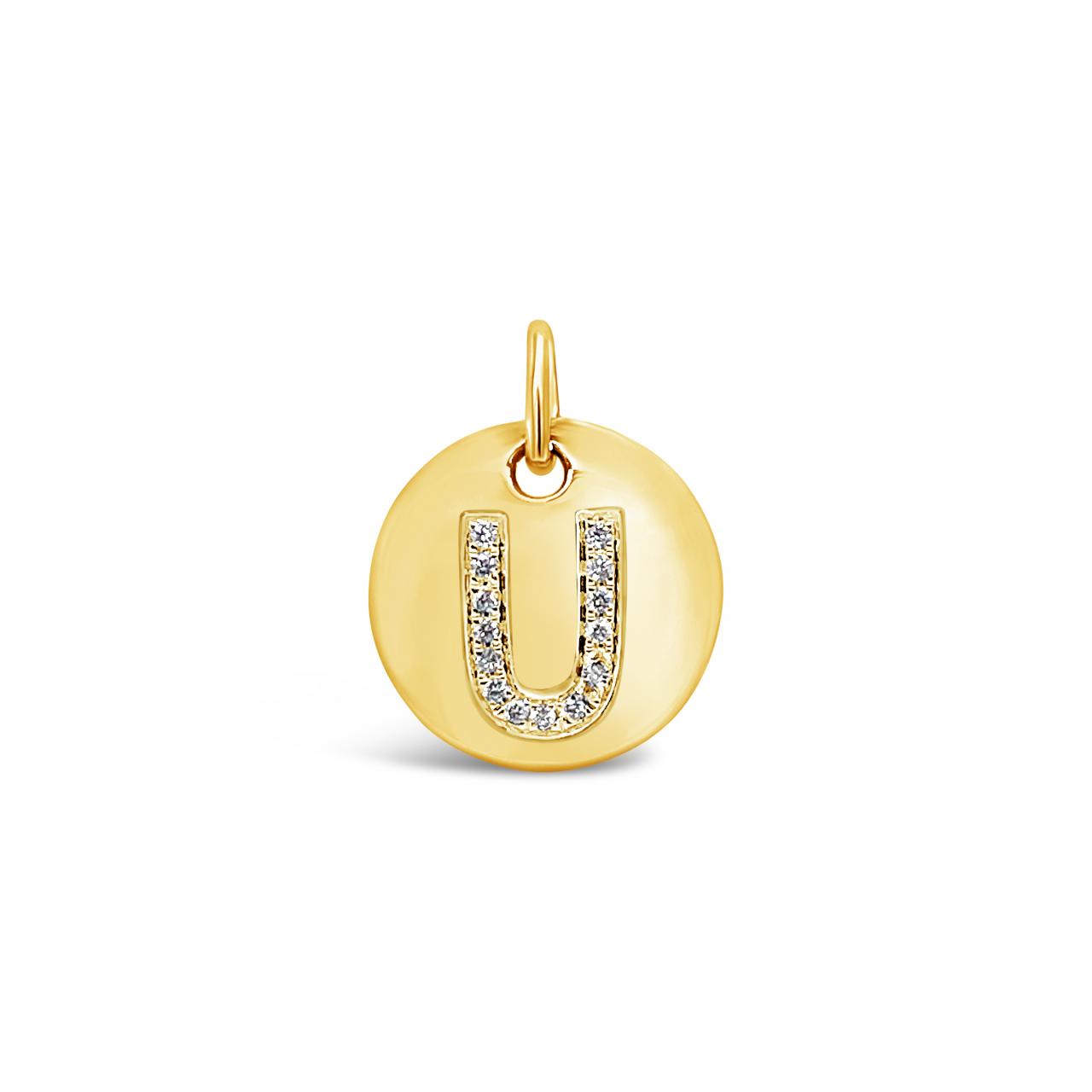 Diamond Initial Disc Pendant Yellow Gold