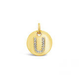 Diamond Initial Disc Pendant Yellow Gold