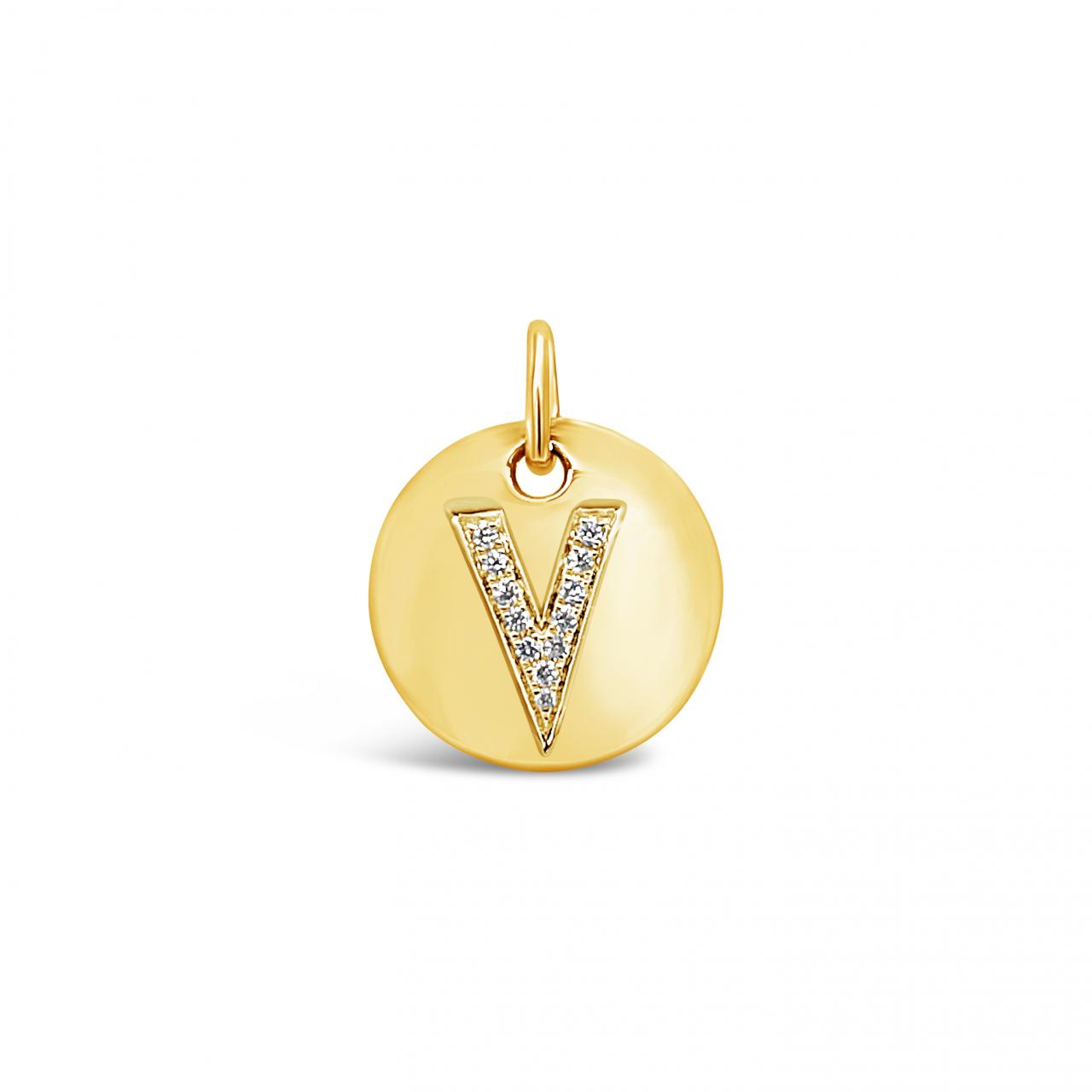 Diamond Initial Disc Pendant Yellow Gold