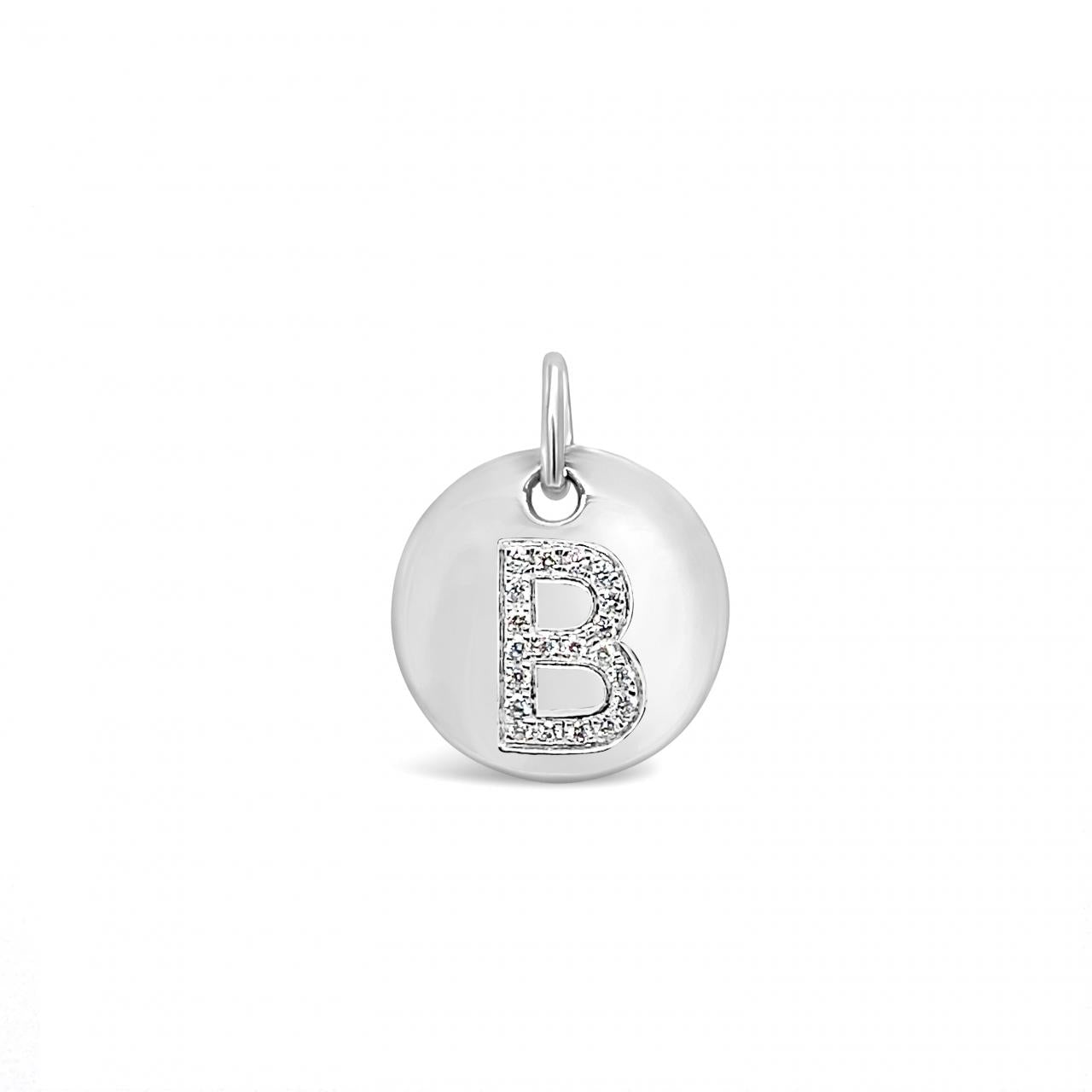 Diamond Initial White Gold Disc Charm