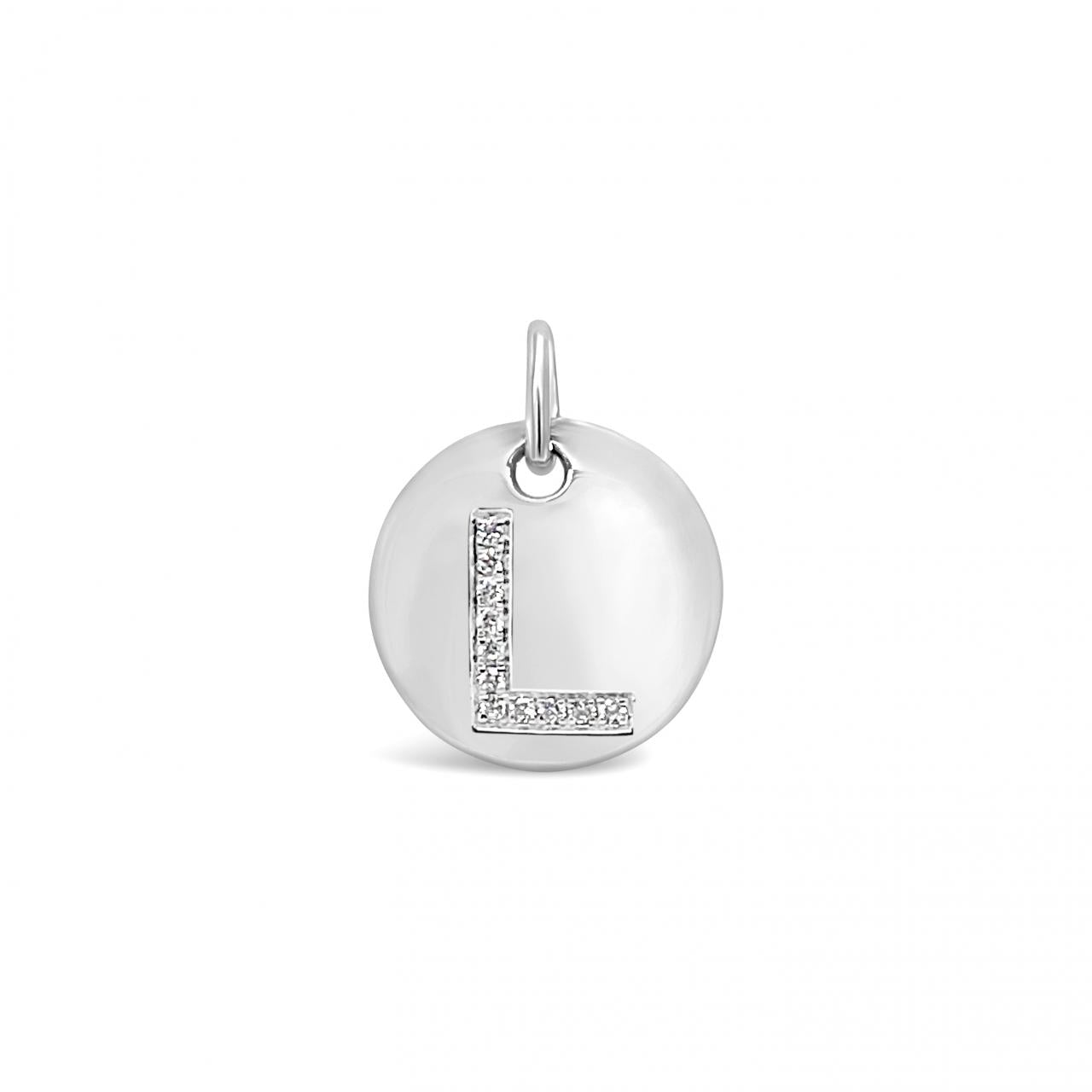 Diamond Initial White Gold Disc Charm